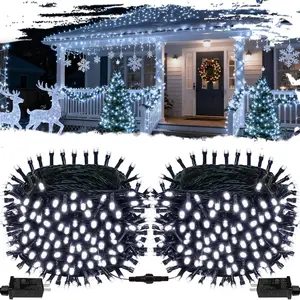 2-Pack Connectable Christmas Lights Outdoor, Total 164FT 400LED Christmas String Lights  with 8 Modes & Timer, Green Wire Twinkle Lights for Xmas Tree Decorations Outdoor Indoor, Cool White
