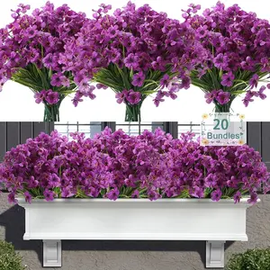 20 Bundles Artificial Eucalyptus Violet Flowers, UV Resistant Fake Plants, Faux Silk Flowers for Spring Decor, Home Garden Decoration, Outdoor Artificial Flowers