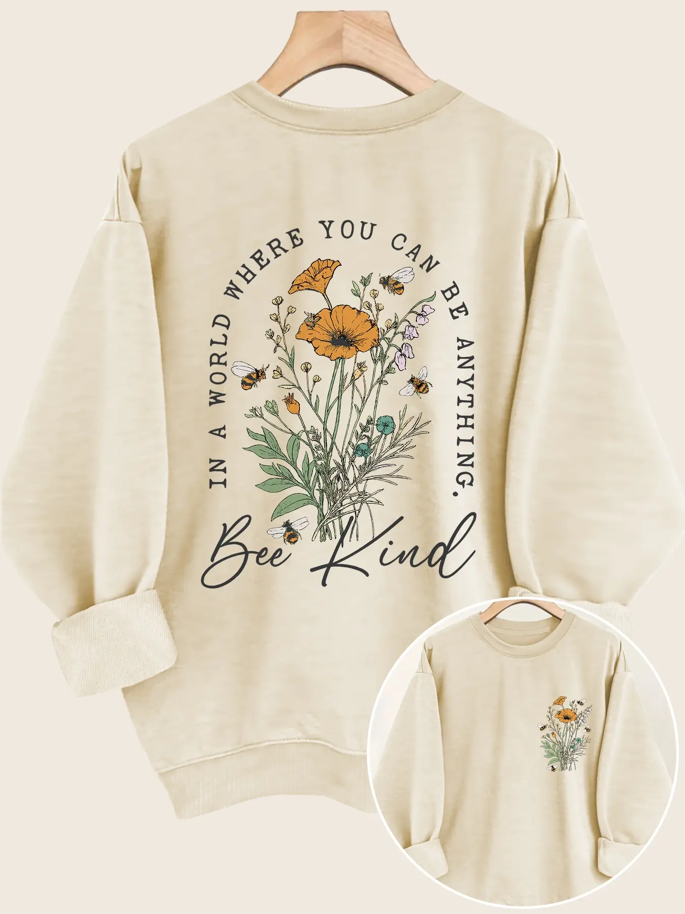Women's Fall Winter New Top Womenswear Minimalist Floral Style Text to the Person Casual Loose Round Neck Long Sleeve Pullover Sweatshirt