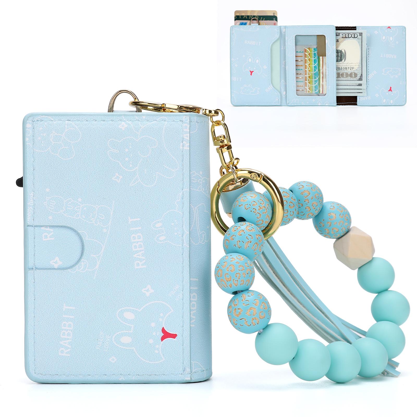 Leather Wallet Card Holder with Boho Style Bracelet - Pop Up Aluminum Case,Slim,Minimalist 9-14 Card Capacity | ID Window | Cash Slot,Gifts for Women,Mother's Day Present