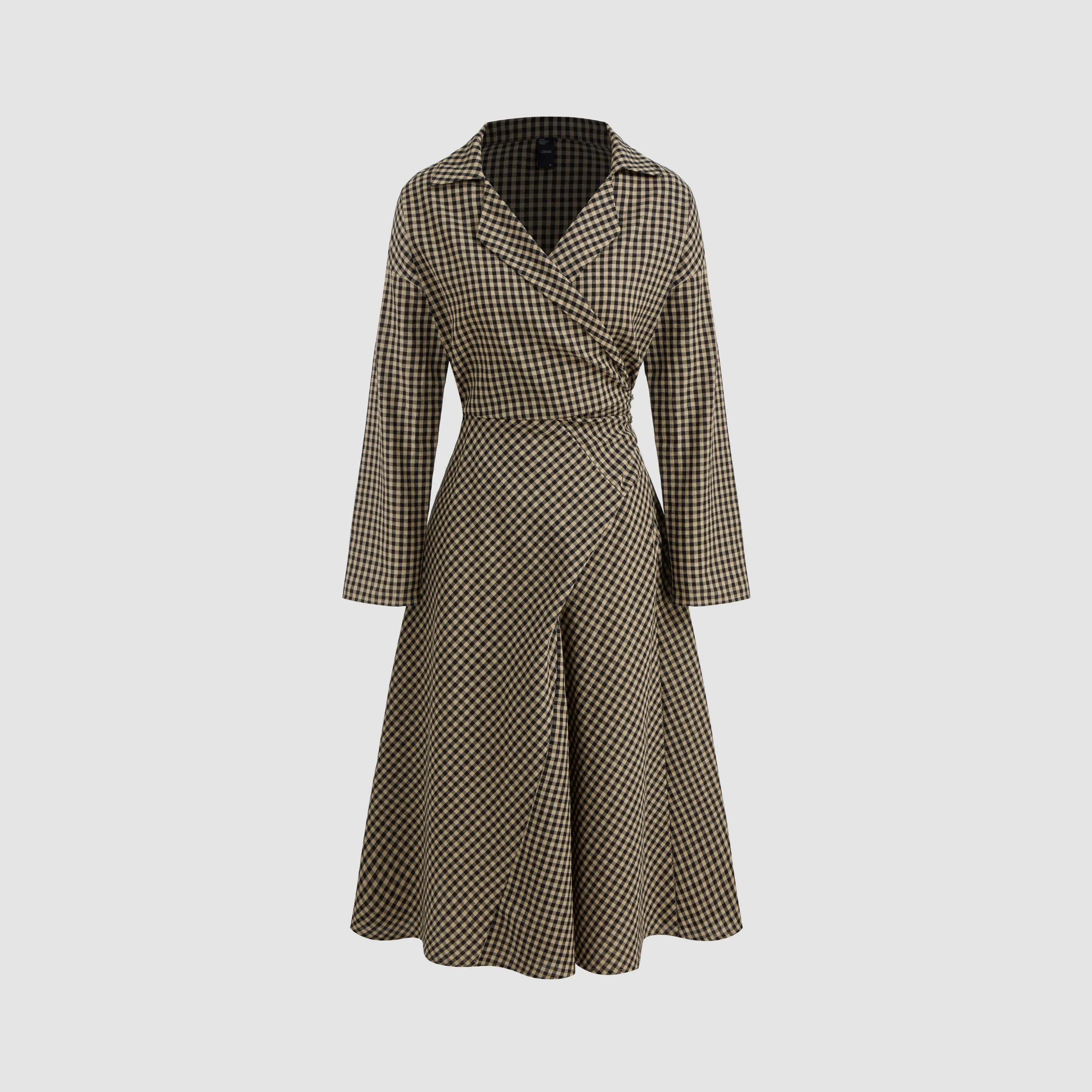 Cider Women's Classic Plaid Midi Dress with a Collared Neck and Bow, Cotton-Blend Button-Front Basic Style