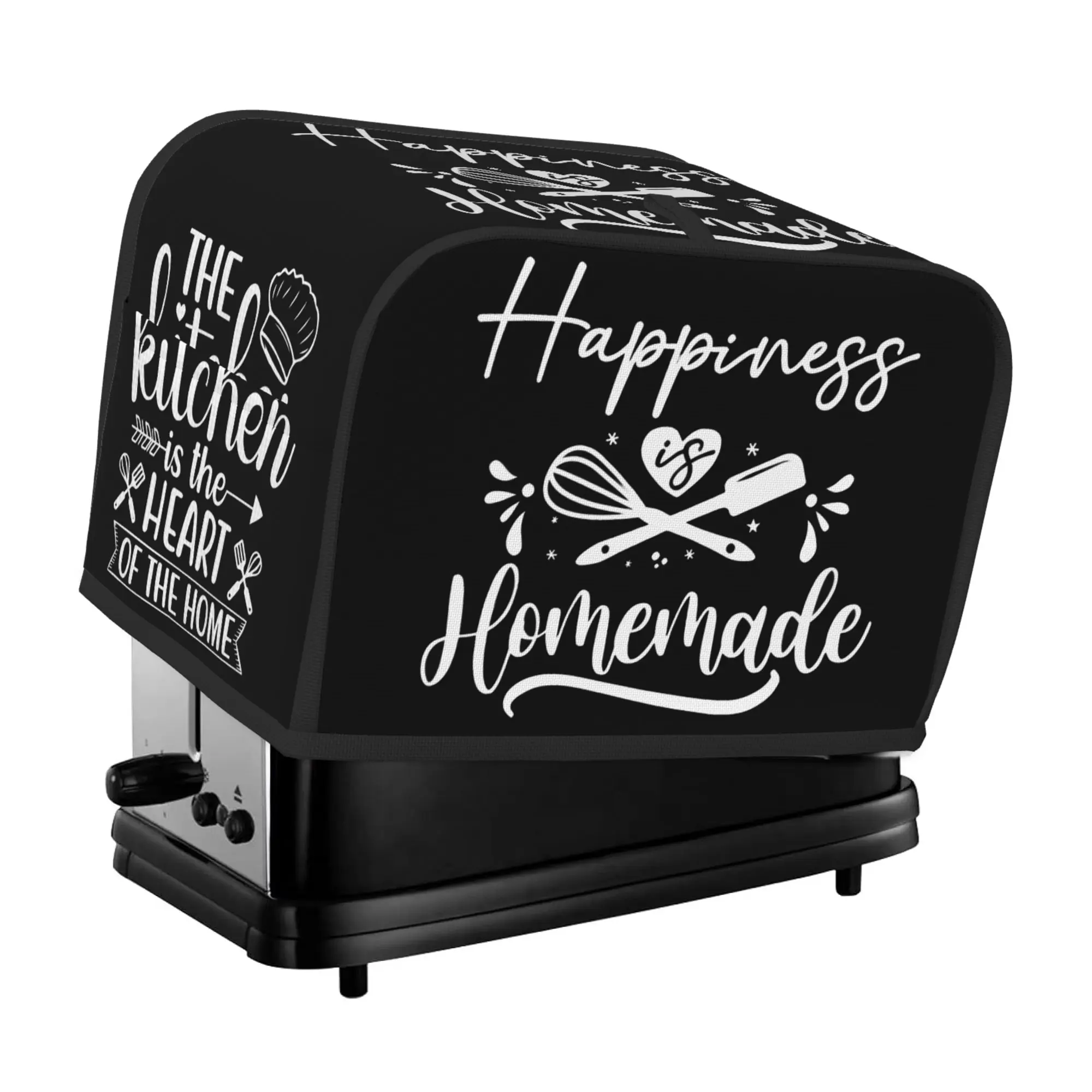 2-Slice Toaster Cover, Foldable Dustproof Small Kitchen Appliance Protector with Fun Baking Theme Happiness Homemade Design, Home Decor Gift for Bread Maker Oven Table