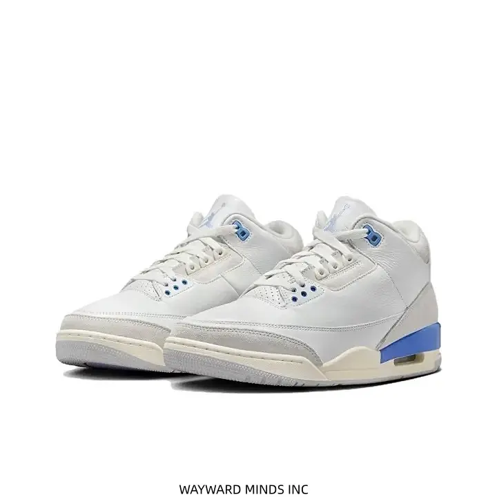 Off White Blue Retro Mid Top Basketball Sneakers Leather Upper Cracked Pattern Cushioned Casual Street Sneakers For Men Women