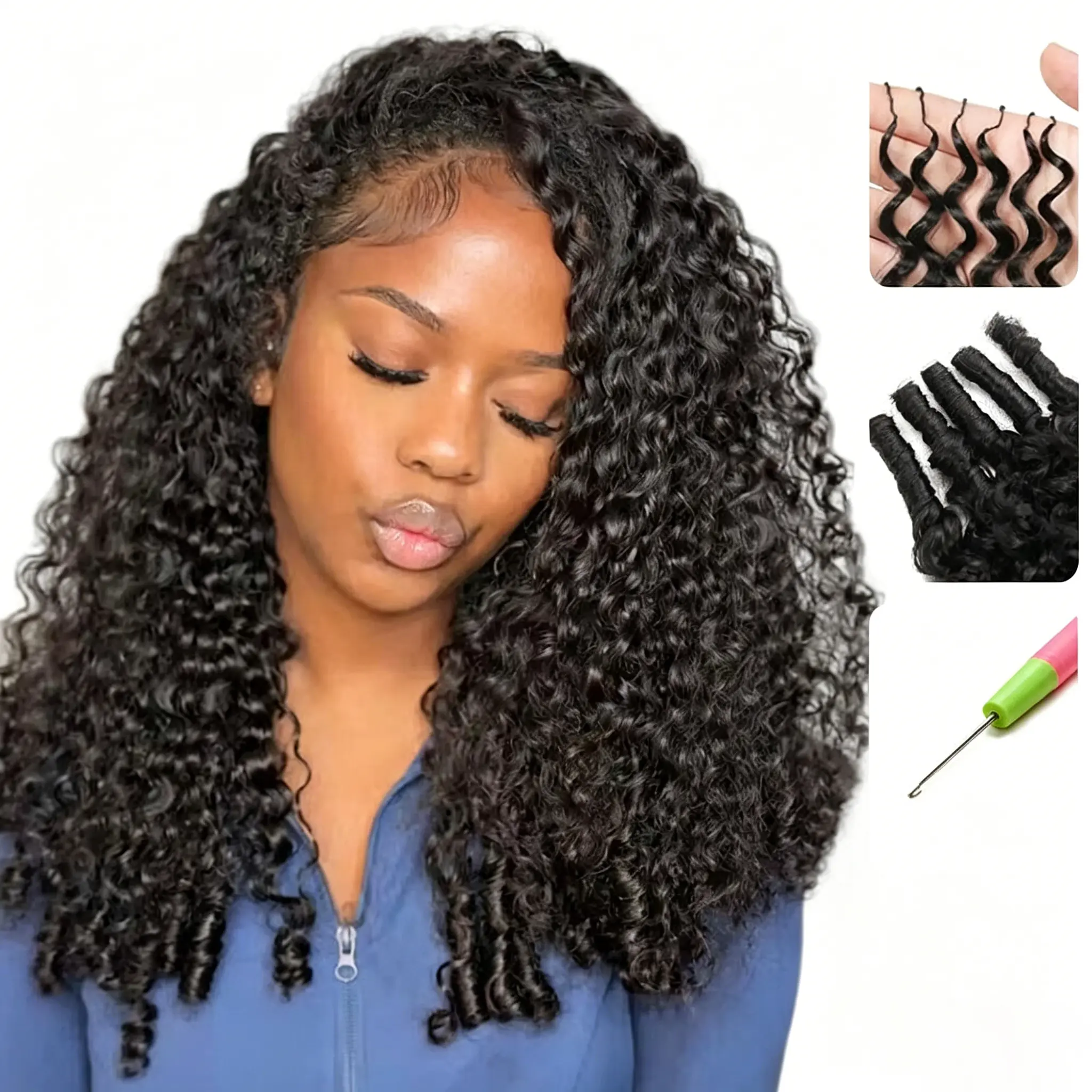 [New Specials] Mihugass 100% Crochet Human Hair Burmese Curly Wave Pre Separated Miracle Knots Hair Bundles 50g/Pack Feather Crochet Human Hair Extensions Curly & Water Wave Textures with Crochet Hook Natural Black#Flash sale