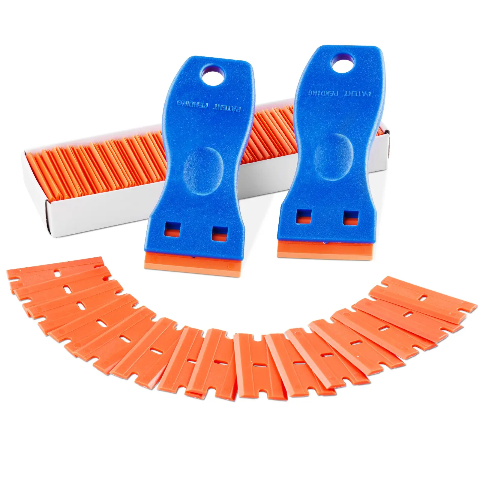 【Summerfinds】 VEVOR Plastic Razor Blade Scraper, 2PCS Scraper Tool, 120PCS Plastic Blades, Cleaning Scraper Remover for Stickers, Decals, Adhesive, Labels, Paint from Glass, Car, Window, Caulk, No Scratches, Blue,dealsforyoudays