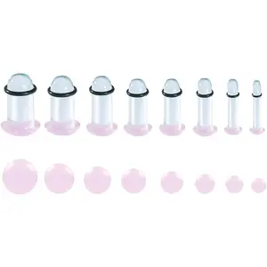 8 Pairs/16Pcs 14G-00G Glass Ear Gauges Stretching Kit Short Taper Expander Plugs Solid Tunnels Body Piercing Jewelry Set
