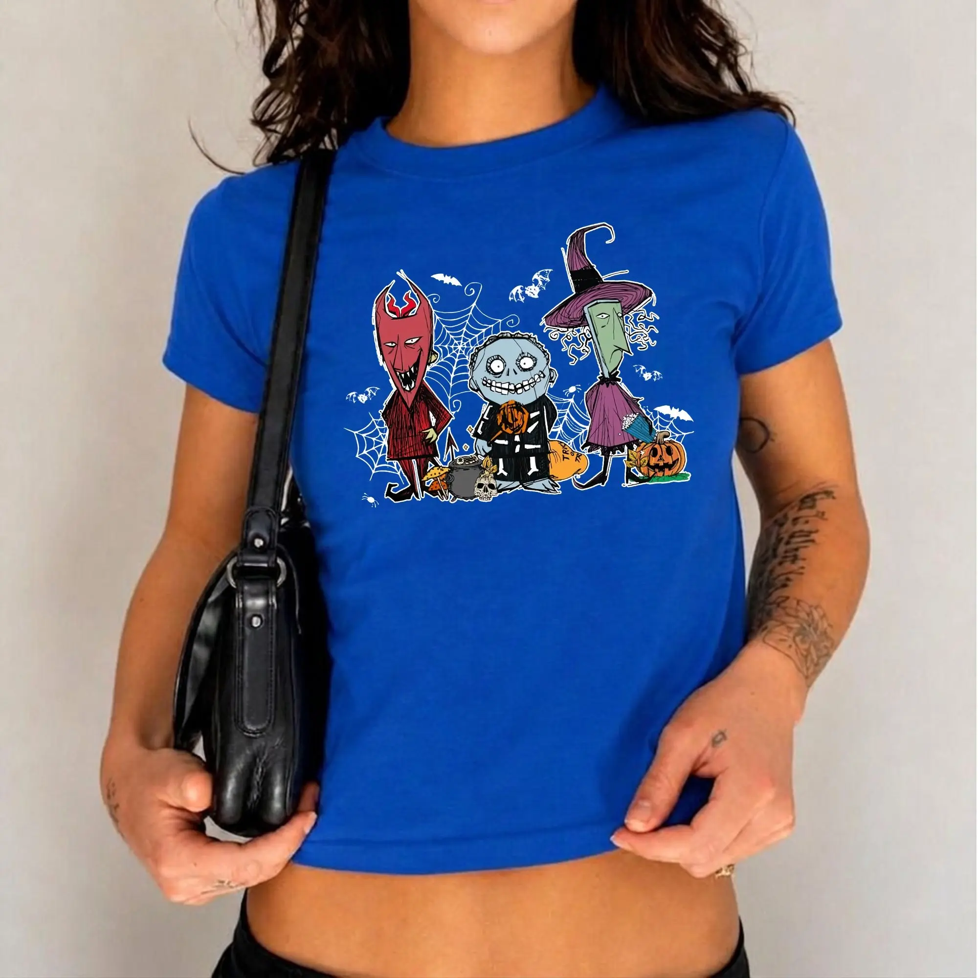 Vintage Lock Shock Barrel Halloween Baby Tee, Jack Skellington Sally Oogie Women'S Baby Tee, Cotton Fabric Fit Top Womenswear