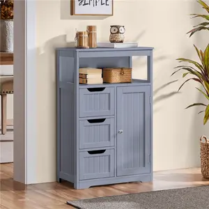Costoffs Bathroom Floor Cabinet Multiple Tiers Storage Adjustable Shelf 3 Drawers Anti-Tipping Freestanding Organizer