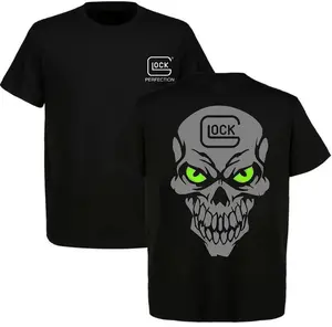 Glock Skull T Shirt, Tactical Skull Graphic Tee Neon Green Eyes, Gun Lover Shirt, Gift for Men Biker Streetwear Style