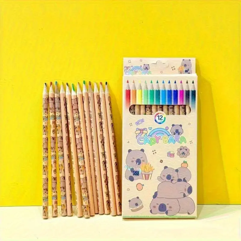 12-Pcs Cute Capybara Color Pencil Set, Drawing Kit, Art Crafting Kit, Art Kits, Suitable Artists and Students- 0.5mm Lead- Drawing, Writing, Sketching, and Note-Taking, Professional Edition School and Office
