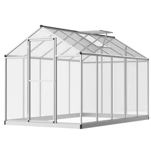 Outsunny 6' x 6' Greenhouse for Outdoors, Polycarbonate Greenhouse with Rain Gutter and Roof Vent, Aluminum Walk-in Green Houses for Outside Patio Backyard Garden
