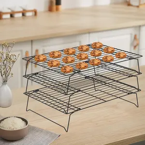 Three-Tier Cooling Rack with Foldable Feet, Stackable Stainless Steel Wire Rack, Non-Stick Cookie Cooling Rack, Space-Saving Kitchen Tool