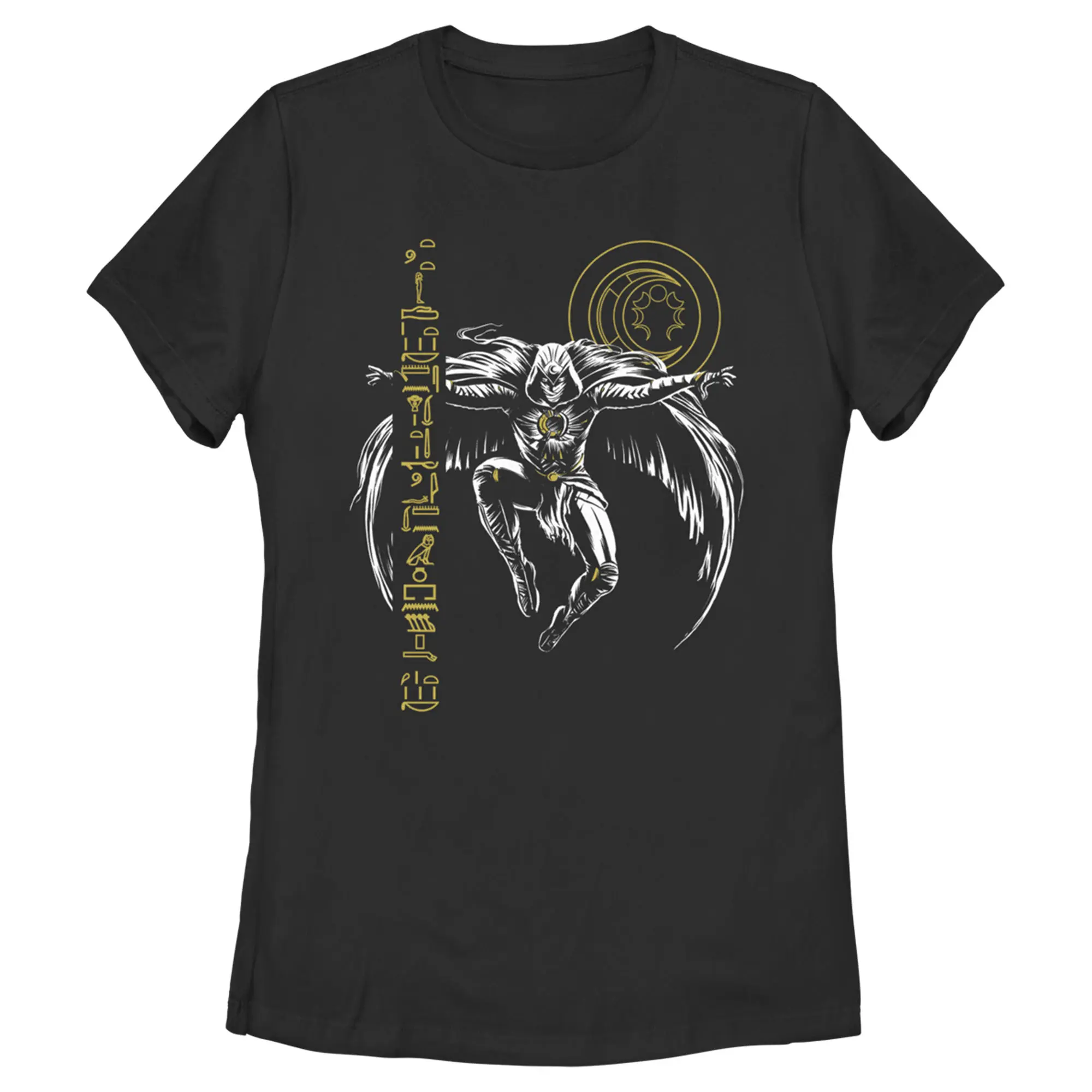 Women's Marvel Graphic T-Shirt, Moon Knight Vertical Hieroglyph Sketch Design, Myth Character Women's T-Shirts