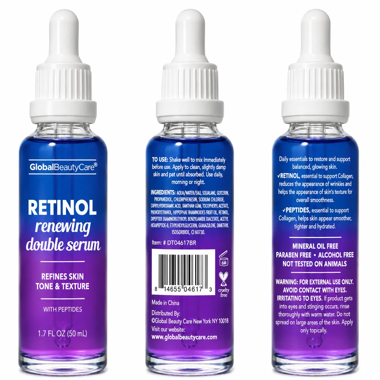 Women's Retinol Renewing Double Serum with Peptides & Single Mineral Oil-Free Formula, 1.7 Fl Oz Skin Texture-Refining Skincare Treatment Moisturizer
