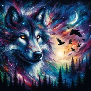5D DIY Full Drill Round Diamond Painting - Diamond Art Kit Wolf, Moon, Crow Mosaic, Canvas - DIY Decorative Painting, Home Wall Decor, Perfect for Valentine's Day, Independence Day, Birthday, and Anniversary Gifts.