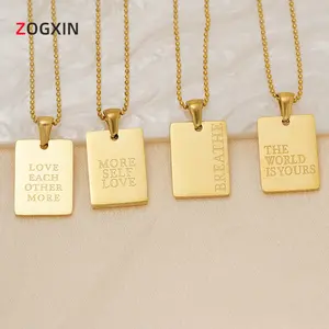 Stainless steel rectangular English letter necklace for women, 18K square pendant titanium steel letter necklace, collarbone chain, niche design, ins-style light luxury, minimalist, high-end jewelry, 2026 new trendy model