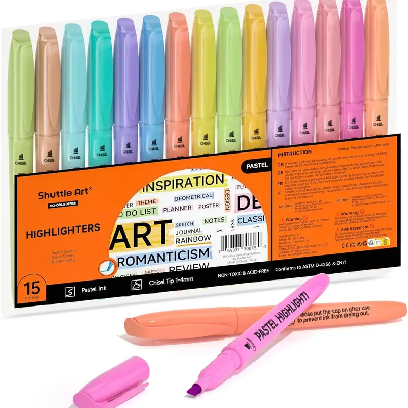 Shuttle Art 30-Pack Pastel Marker Set - Chisel Tip, Dry-Quickly, Non-Toxic ASTM-D4236 Highlighter Set for Home, Office Use