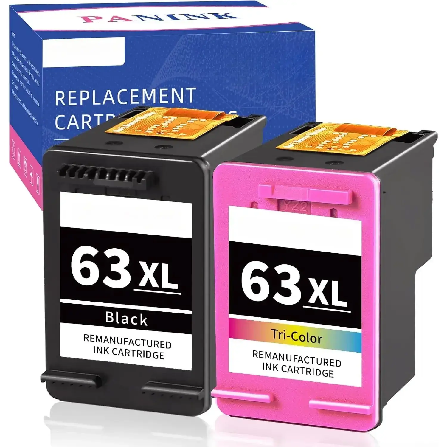 Remanufactured HP 63/63XL Combo Pack Ink Cartridges - HP 63 Printer Ink Replacement, 450 Pages per 63XL Color Cartridges, Vivid Printing for Envy 4510, OfficeJet 3830, 4650, 5200, 5255, 4520, 4512, 1112, 2132, 3630, 3632 Printers