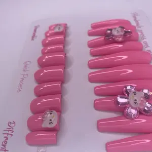 Pink Flower Kitten Duo Set Long XXL Coffin & Short Square