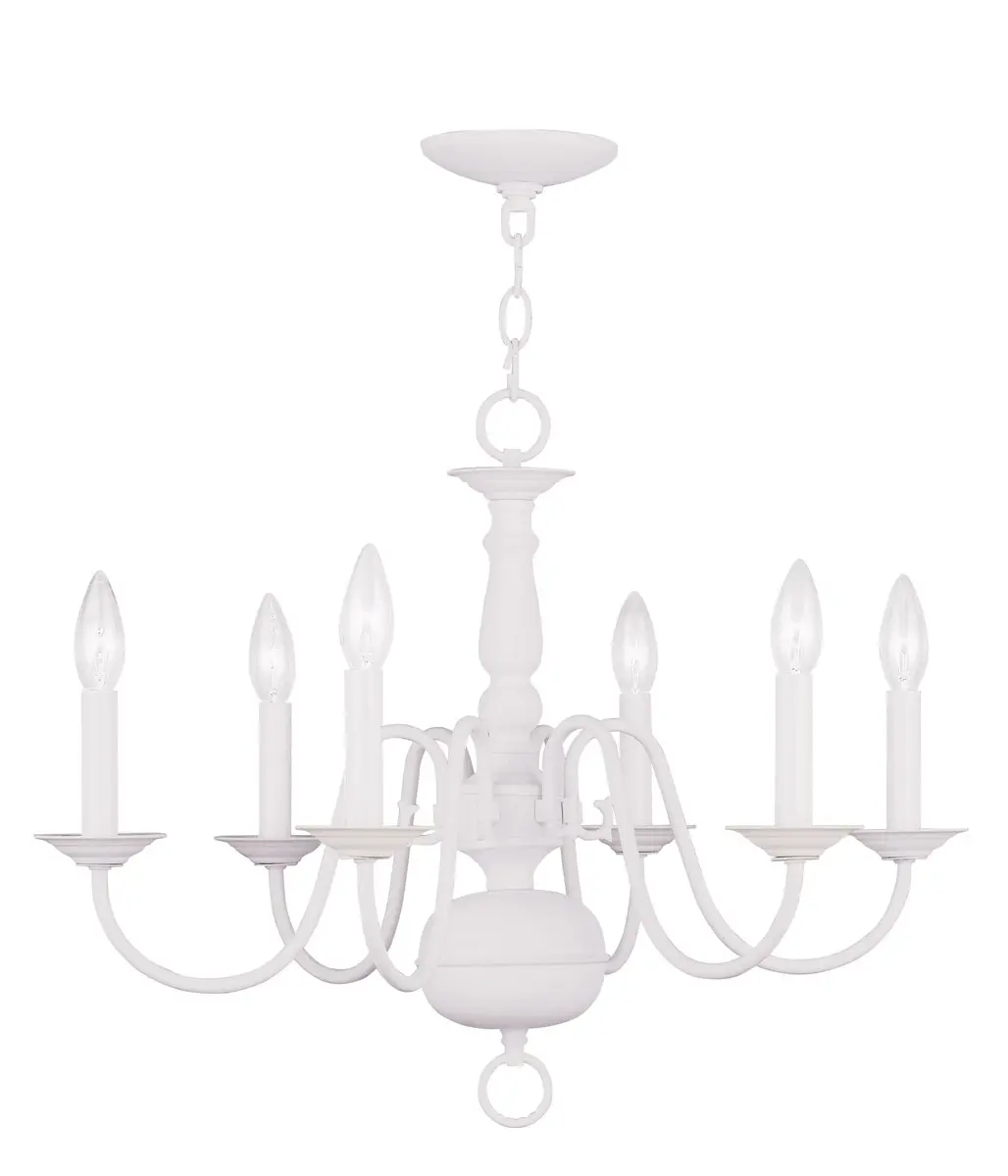 6 Light White Chandelier with Steel base material