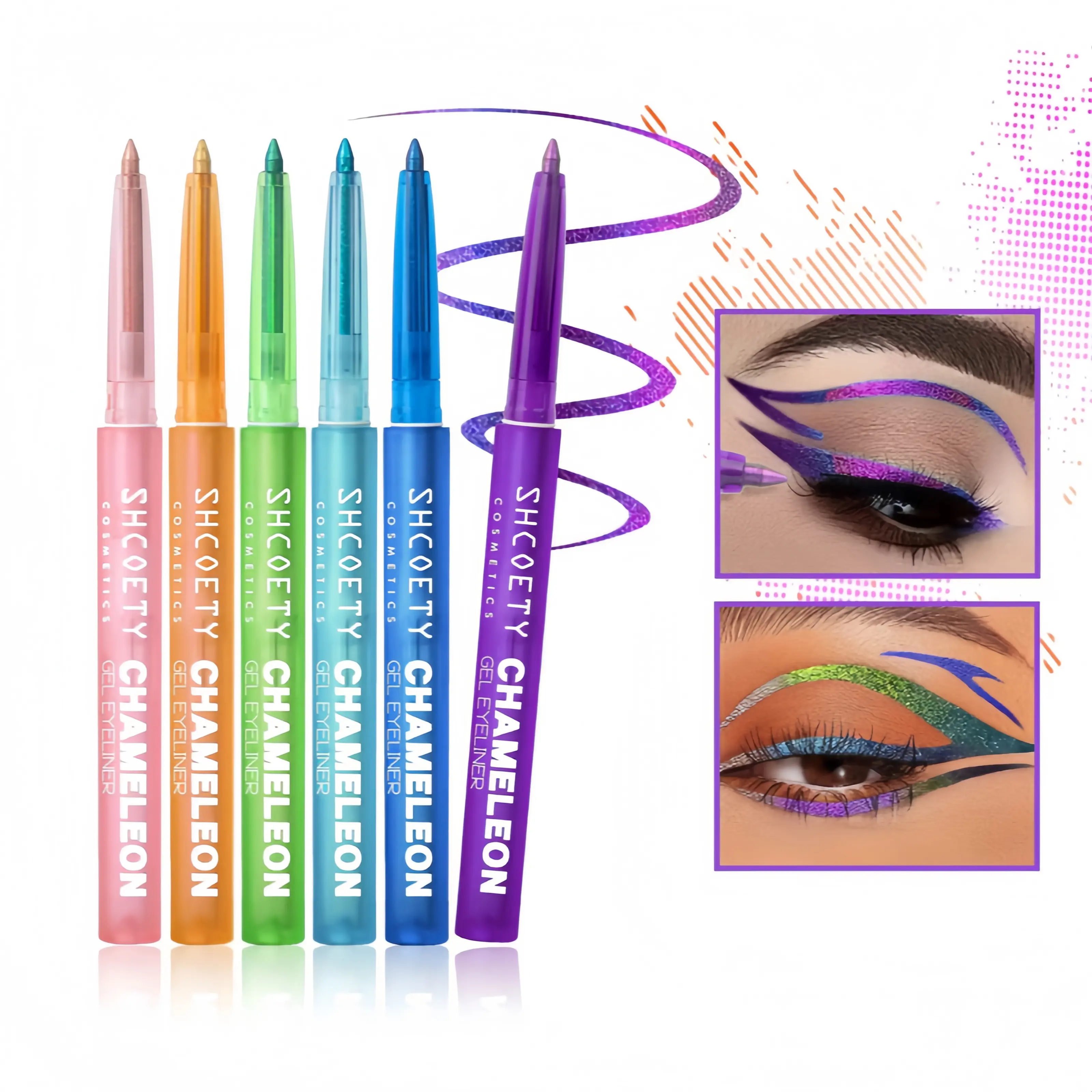 6-Color Chameleon Eyeliner Pencil - Smudge-Proof, Waterproof, Sweat-Resistant, Color-Changing Under Different Lighting, Multi-Style, Ideal for Music Festivals, Beauty & Personal Care Makeup Supply