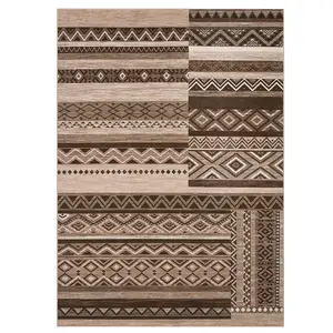6 x 9 ft Polyester Brown Rectangular Bedroom Dining Room Living Room Geometric Modern Farmhouse Area Rug-A