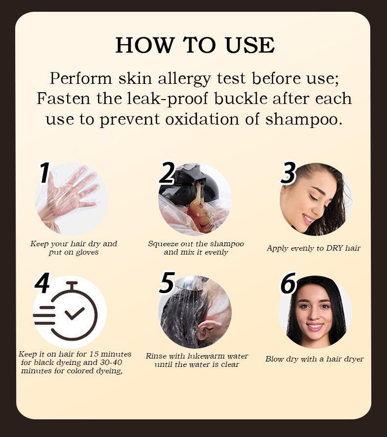 3 in 1 Hair Dye Shampoo - Can cover gray hairs,Herbal Ingredients,Contains Ginseng Extract,Natural Haircoloring, black hairdye