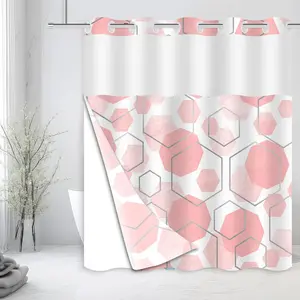 No Hook Shower Curtain Set  Geometric   Luxury Visual Experience Double Layer No Hook Design is Deluxe Hotel Style Shower Curtain 71x74Inch
