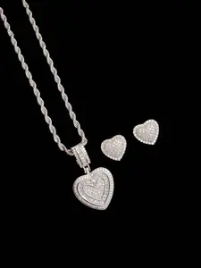 Women's Hip-Hop Heart Pendant Necklace Set, Vintage Fashion Jewelry, Perfect for Parties or Daily Wear, Ideal Couple Gift
