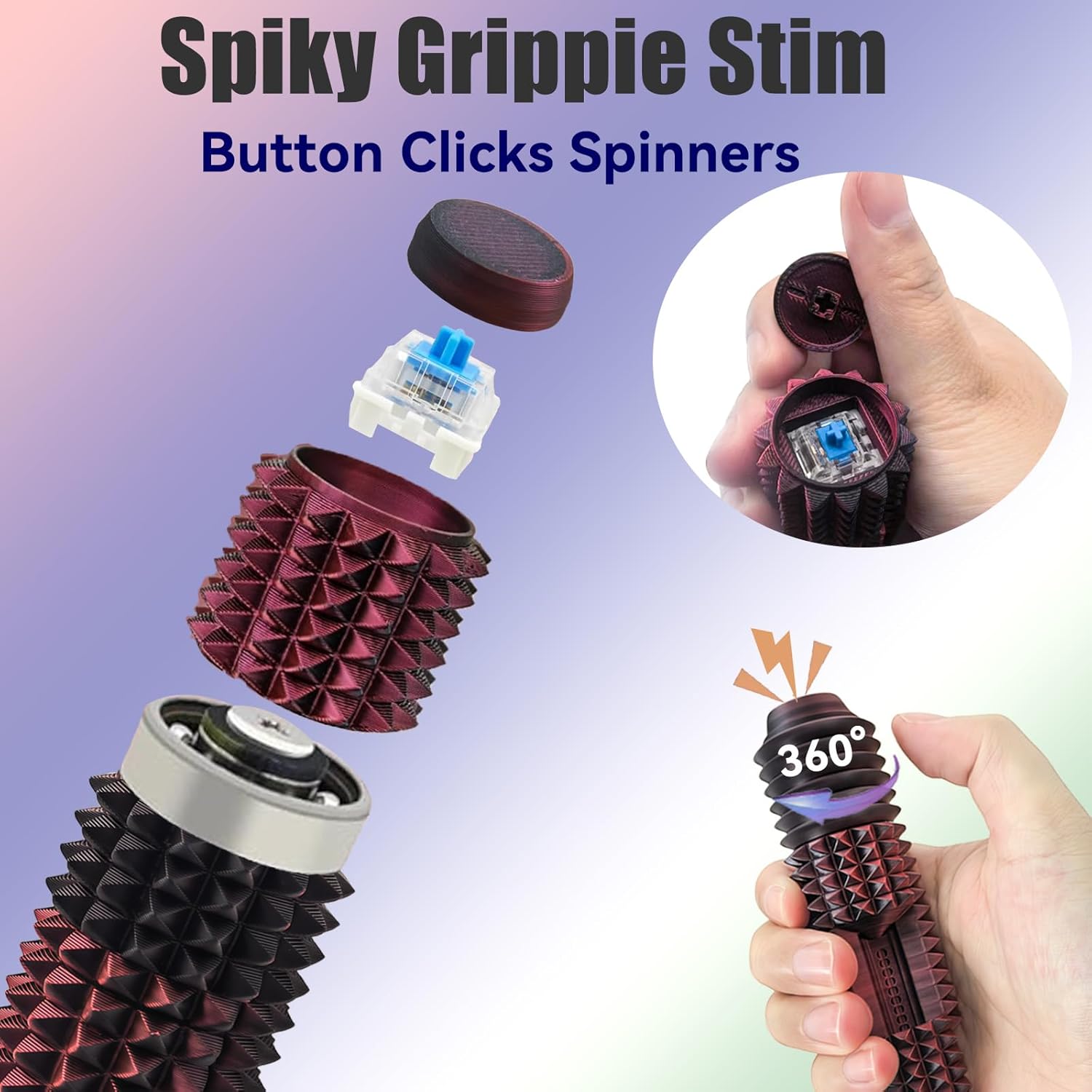 Button Clicks Spinners Portable Stim Tool, Little Ouchies 5-in-1 Design for Stress Relief Spiky Grippie Stim 3D Printed Toys Pain Stim Fidget Button Clicks Spinners Portable Stim Tool, Little Ouchies 5-in-1 Design for Stress Relief Spiky Grippie Stim 3D Printed Toys Pain Stim Fidget