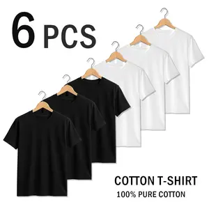 Premium Cotton Men's T-Shirts Pack - Ultra Soft Crew Neck Short Sleeve Tees, Everyday Casual Wear, Perfect Gift for Him / Husband White/Black T shirt Couple