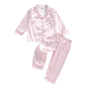 Kid Girls Boys Fall Pajamas Set Stripe Long Sleeve Shirts Tops Long Pants 2 Pieces Lounge Suit Sleepwear
