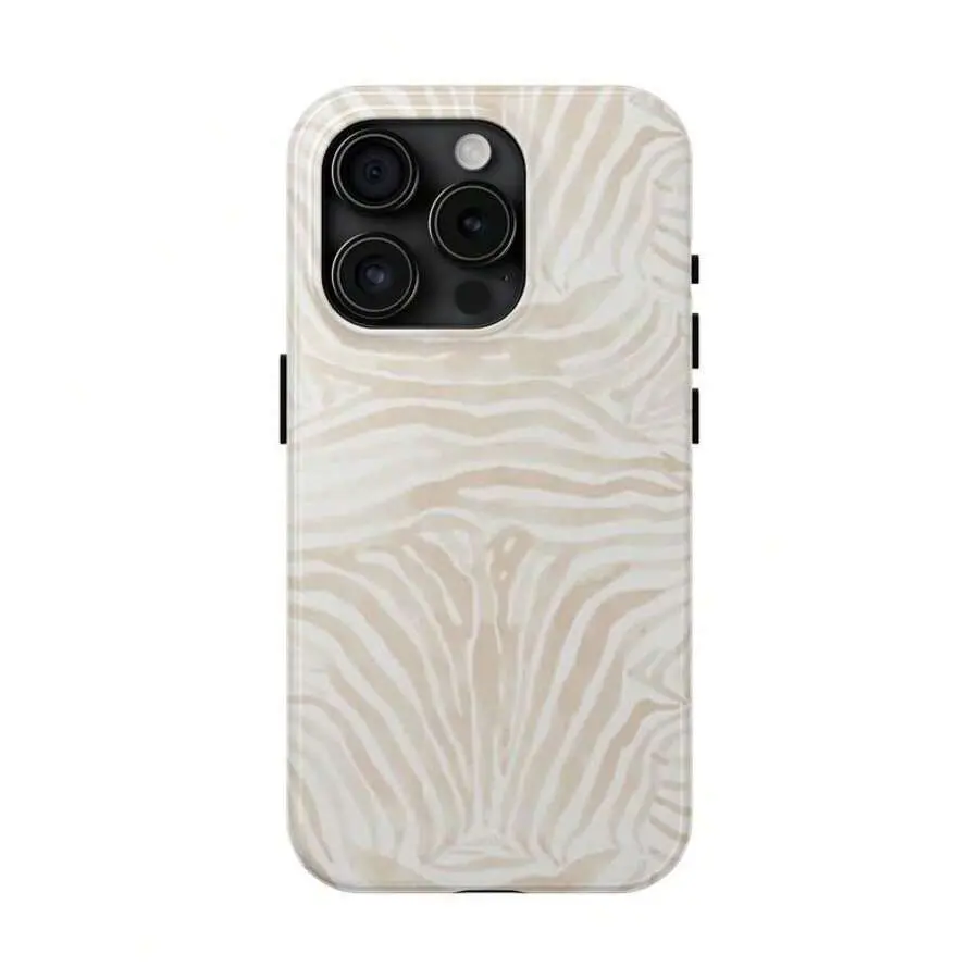 Beige Zebra Print Phone Case - Durable, Anti-Drop, Waterproof, Glossy Finish, Elegant Abstract Tough Case For iPhone 17 16 15 14 13 12 11 Pro Max Plus Air It makes a great holiday gift for friends or family