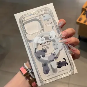 Clear Protective Cases Featuring a Comic Design of a Siamese Cat, Equipped with Magnets, Suitable for Various Models of for Apple for iPhone 17 E Air Pro ProMax iPhone16 15 14 Plus 13 12 11 X XS XR
