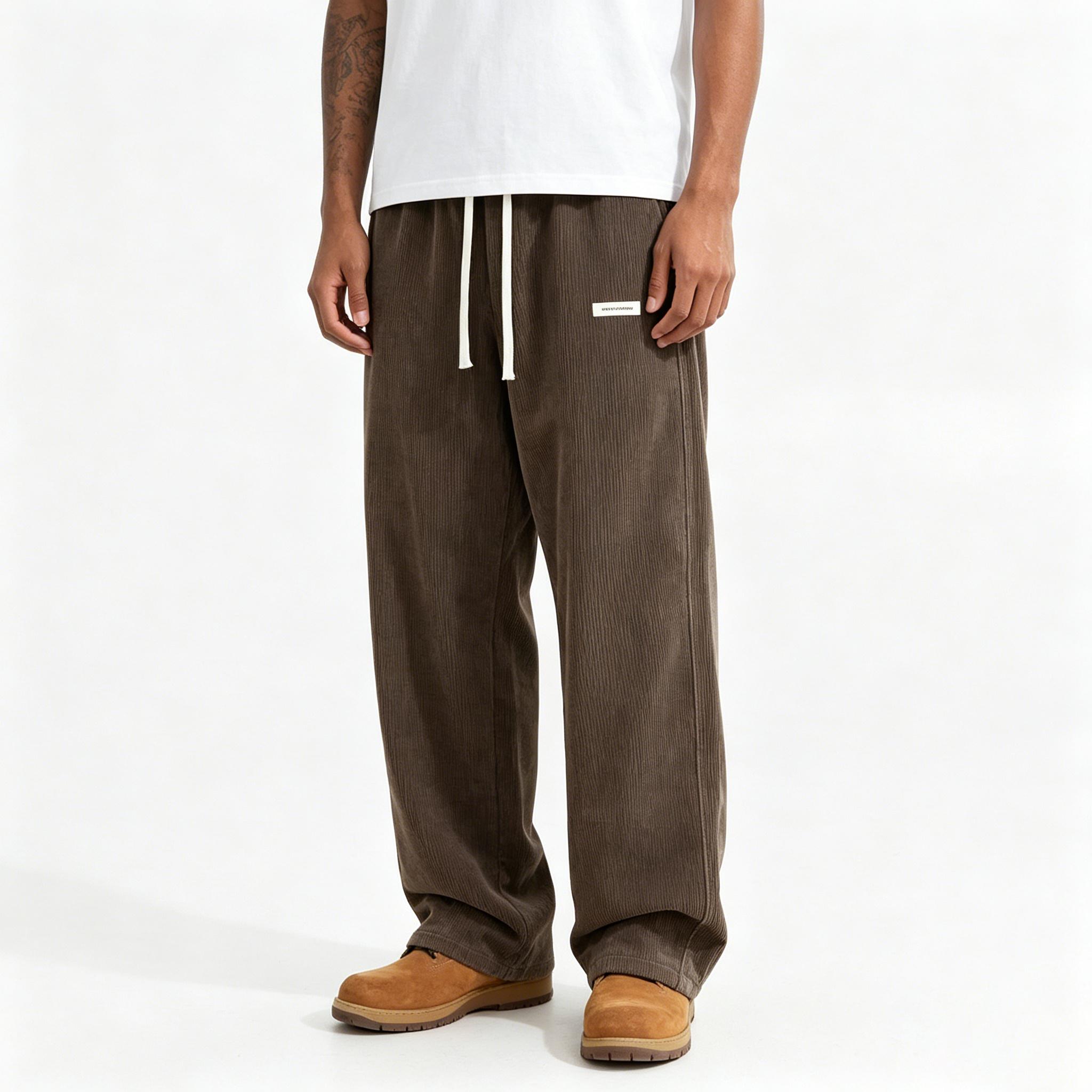 Men’s corduroy casual pants, loose straight cut, breathable fabric, versatile for spring, summer, and autumn