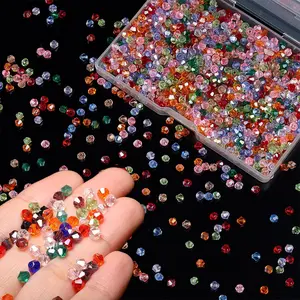 1088Pcs Polychrome 4mm Bicone Crystal Glass Beads Set with Box Vibrant Sparkling Mini Geometry Beads for Jewelry Making, Sparkling Mini Beads for Suncatchers, DIY Bracelets & Craft Projects (Multicolored)
