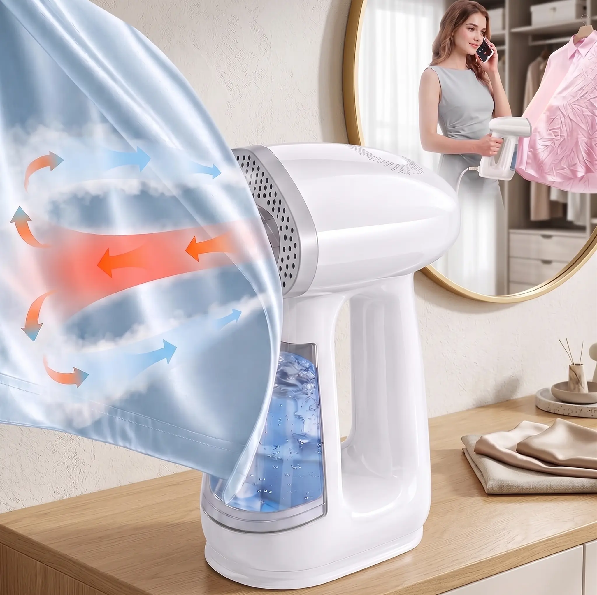 Vacuum Steamer for Clothes, 3500Pa Auto-Grip Suction Handheld Clothes Steamer, 20 Second Fast Heat Up, Dual Modes 1000W for Travel Steam Iron, Business & Trip, No Ironing Board Required