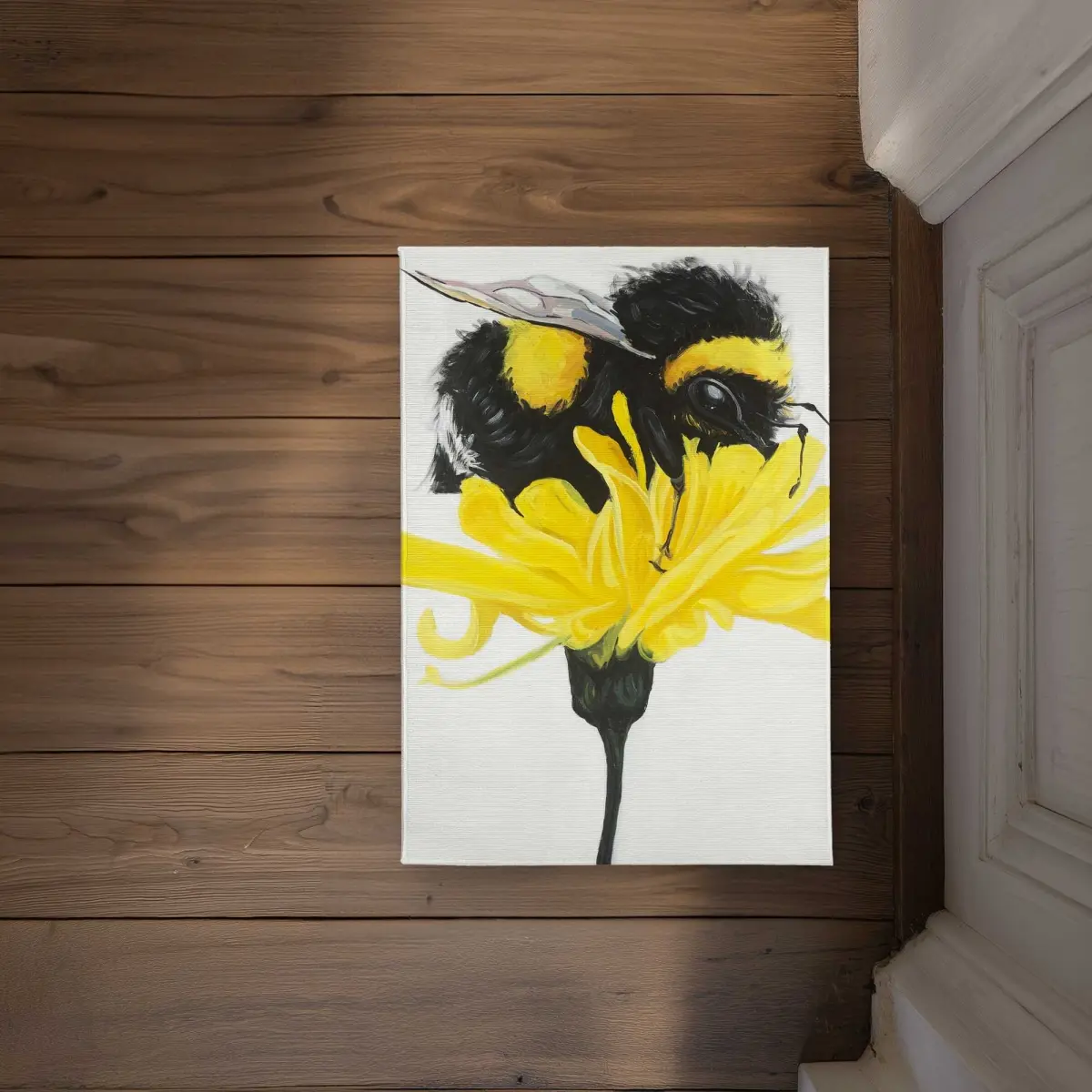 Begin Home Decor CODM1724WJB8P2 17 x 24 in. Bumblebee on a Dandelion - Yellow Floral Door Mat - Decor
