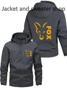 Men's Lightweight Polyester Fashion Hooded Jacket, Fox Print, Full Zipper Front, Casual Outdoor Spring Fall Summer Coat