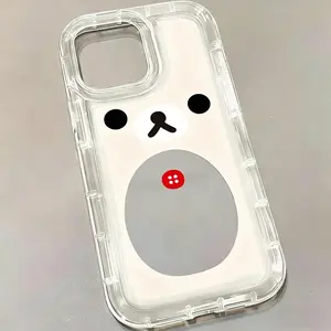 Kawaii Cartoon Rilakkumas Cute Bear Phone Cases For iPhone 17 Pro Max, 16,15, 14, 13 + Samsung  S24 Ultra, S23 FE Clear Back Transparent Shockproof Cover Protection Gifts For Christmas Halloween Birthday