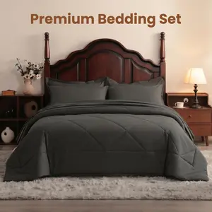 Bedsum 5/7 PCS Bed in a Bag, Cooling Microfiber Comforter Set, Soft Fluffy Breathable Hotel Luxury Solid Color All Season Bedding with Deep Pocket Sheets & Pillowcases, Back to School Gift