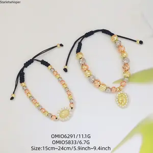 Three Tone Virgin Mary Braided Bracelet for Women, 18K Gold Plated Religious Beaded Design, Adjustable Handmade Rope Style, Minimalist Inspirational Jewelry for Daily Wear, Prayer & Meaningful Gift Giving