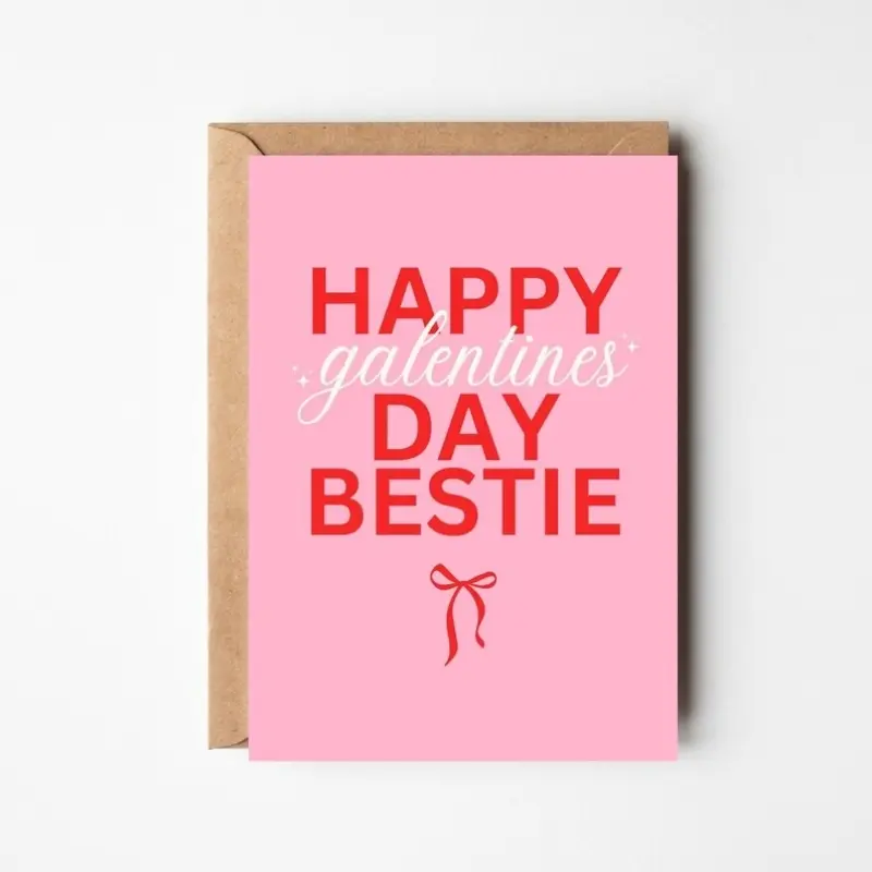 （1 Card with 1 Envelope）A6 Cute Galentine's Day Card | Happy Galentine's Day | Pink Card For Best Friend | For Bestie | For Sister | Retro Card Pink | Palentine's Day