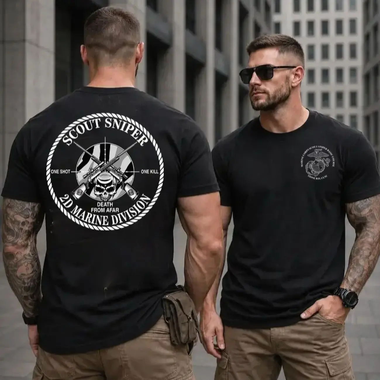 American Guardian Scout Sniper Death From Afar Graphic T-Shirt, One Shot One Kill Tactical Tee, Military Inspired Apparel