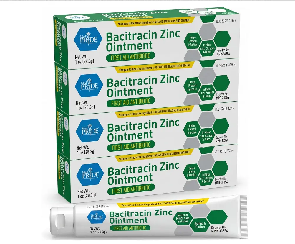 MED PRIDE Bacitracin Zinc Ointment, 4 Pack of 1 oz Tubes – Bulk First Aid Ointment for Cuts, Scrapes, Minor Burns & Wounds – Infection Prevention & Skin Healing Protection