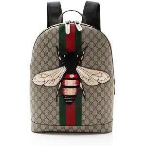 Pre-owned GUCCI Leather Backpacks GG Supreme Animalier Bee Backpack