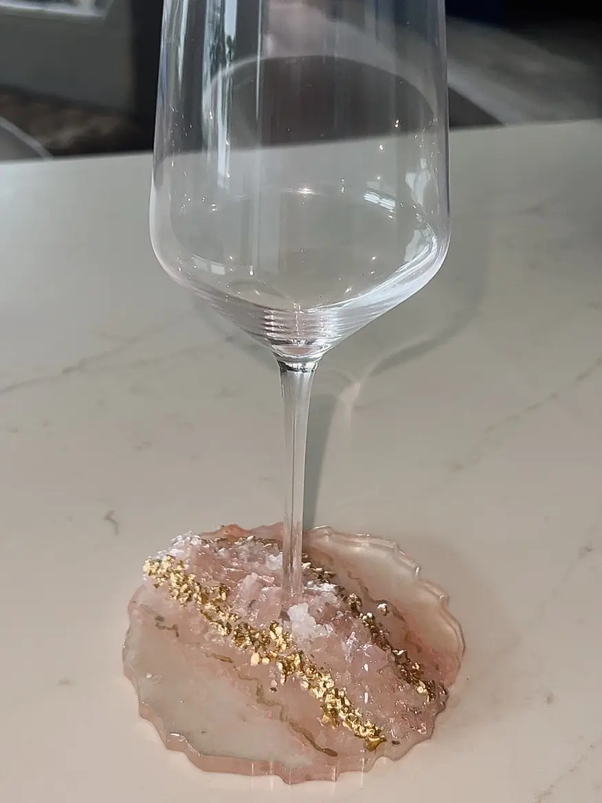 Premium Handblown Luna & Mantha Crystal Wine Glasses  - 15 oz, Tulip glassware shape, Thin Rim, Long Stem, rose quartz and crystal base gilded with a gold finish.