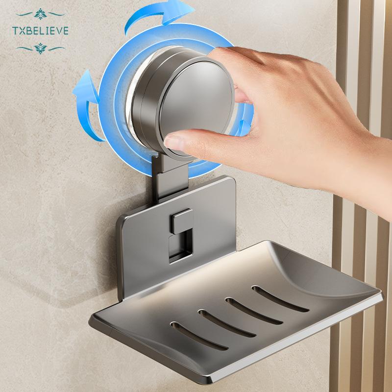 Strong Suction Cup Soap Dish Holders Sturdy Aluminum ABS Wall Mounted Draining Soap Box for Bathroom and Kitchen