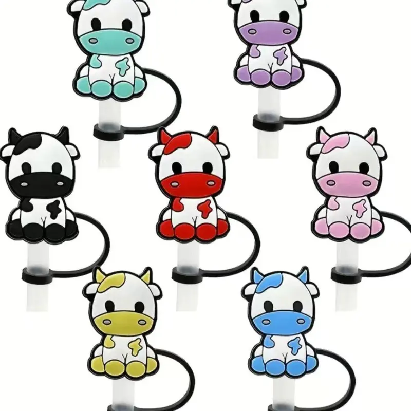 Cute Cows - Straw Toppers (for 8mm Straw Cover) Drinkware accessories Stylish Lightweight, Durable Silicone Cover, Helps Keep Straws Cleaner Longer