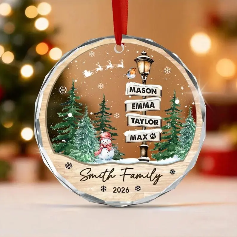 Family Names Christmas Ornament 2026, Personalized Family With Pets Ornaments, Family of 3 4, up to 20 Members